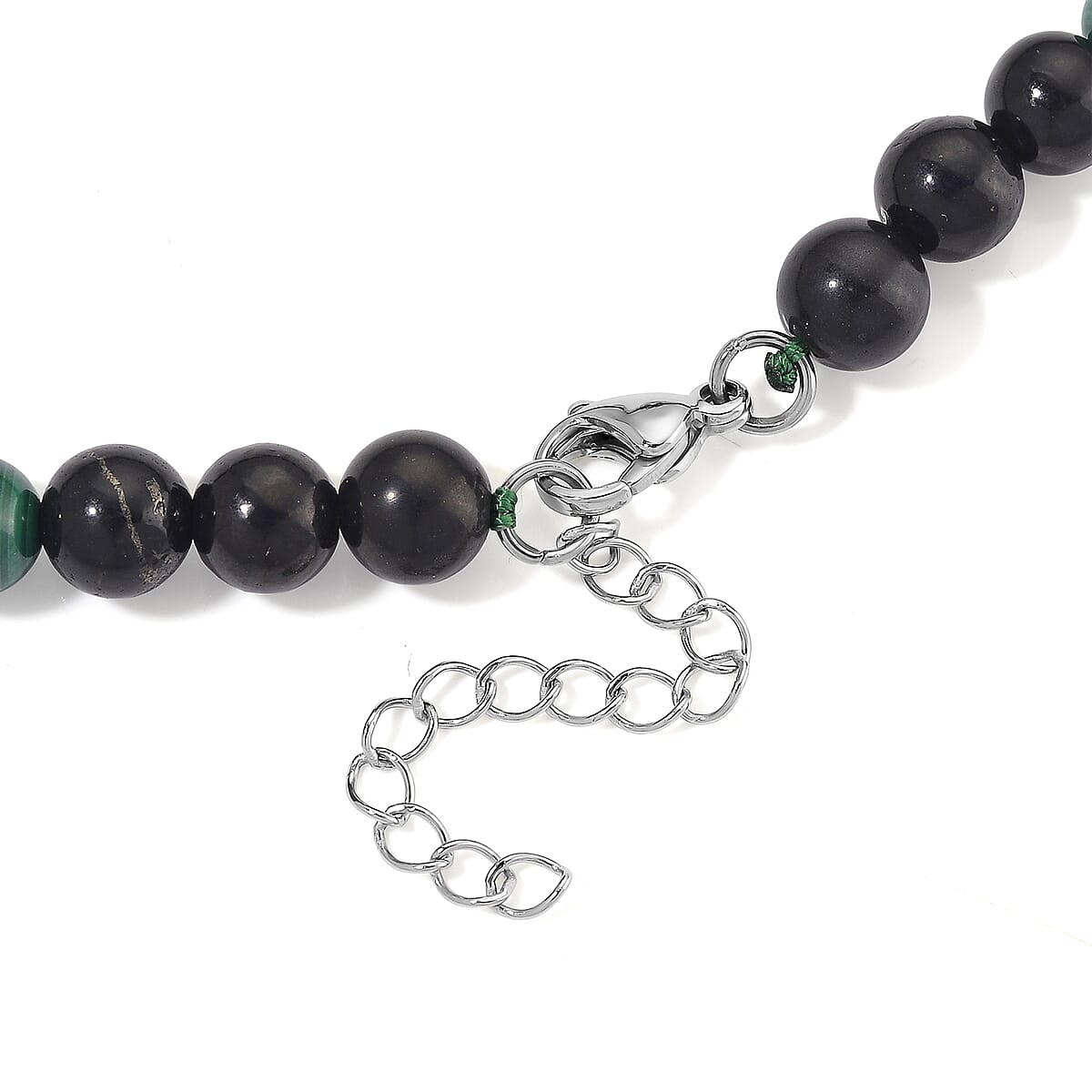 African Malachite and Shungite 230.00 ctw Beaded Necklace in Stainless Steel 18-20 Inches image number 4