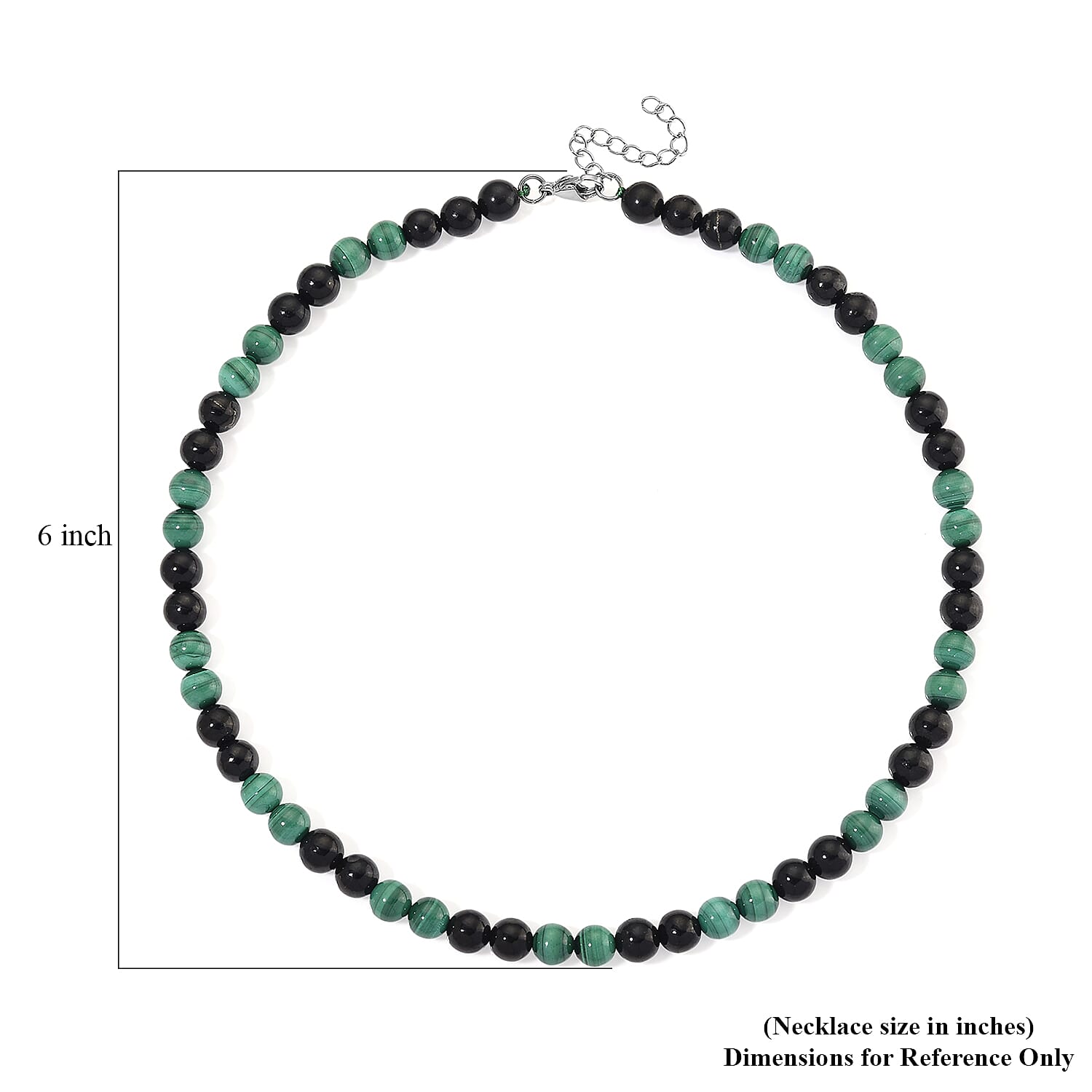 African Malachite and Shungite 230.00 ctw Beaded Necklace in Stainless Steel 18-20 Inches