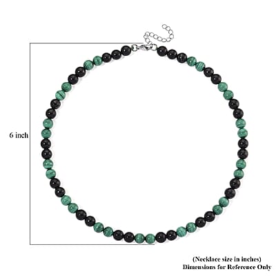 African Malachite and Shungite 230.00 ctw Beaded Necklace in Stainless Steel 18-20 Inches