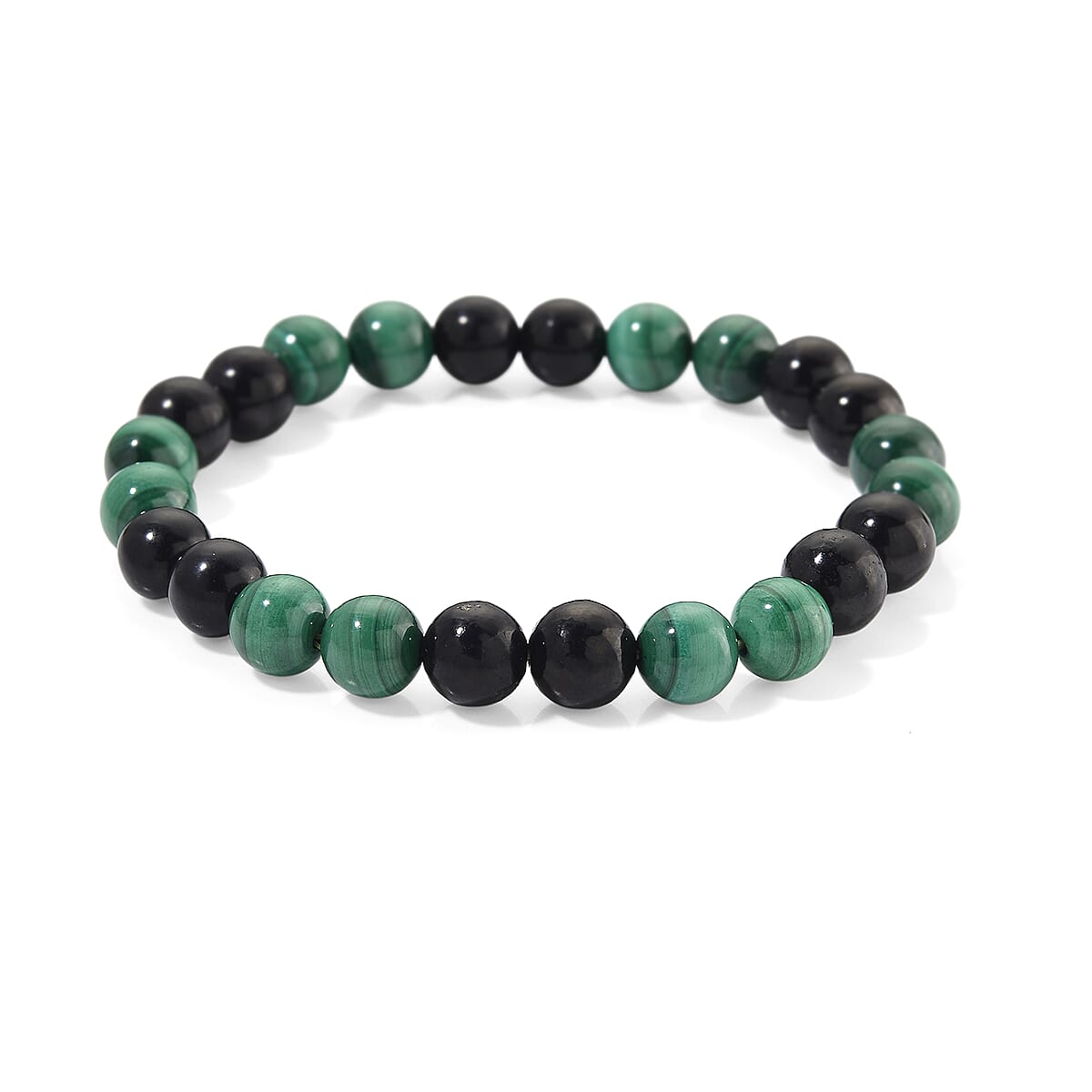 African Malachite and Shungite 100.00 ctw Beaded Stretch Bracelet image number 0
