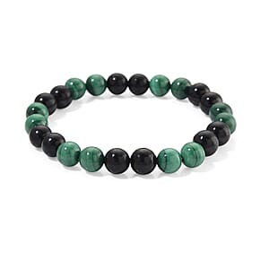 African Malachite and Shungite 100.00 ctw Beaded Stretch Bracelet