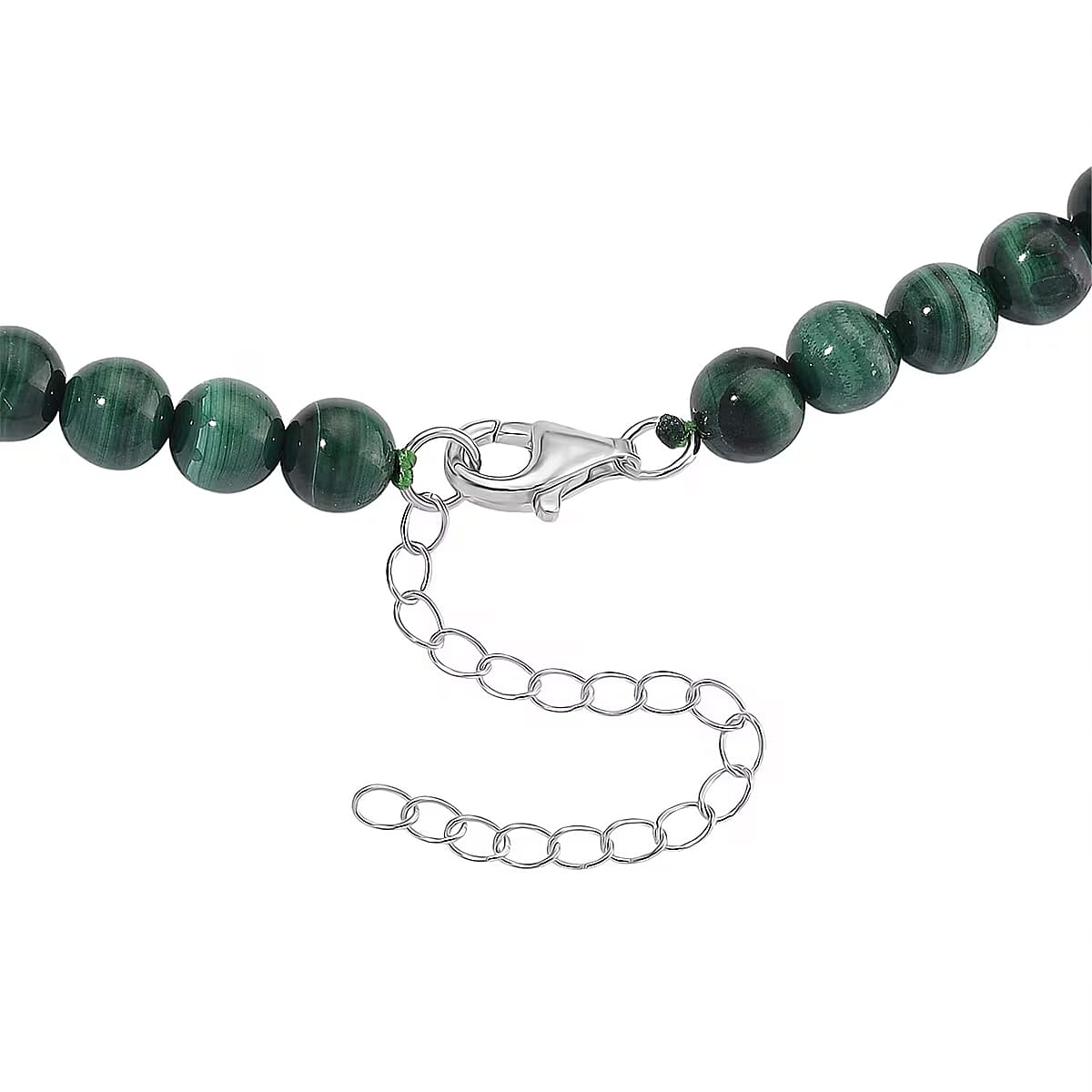 D'Joy African Malachite 120.00 ctw and White Shell Pearl Beaded Necklace in Rhodium Over Sterling Silver 18-20 Inches image number 7