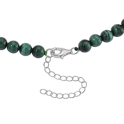 D'Joy African Malachite 120.00 ctw and White Shell Pearl Beaded Necklace in Rhodium Over Sterling Silver 18-20 Inches