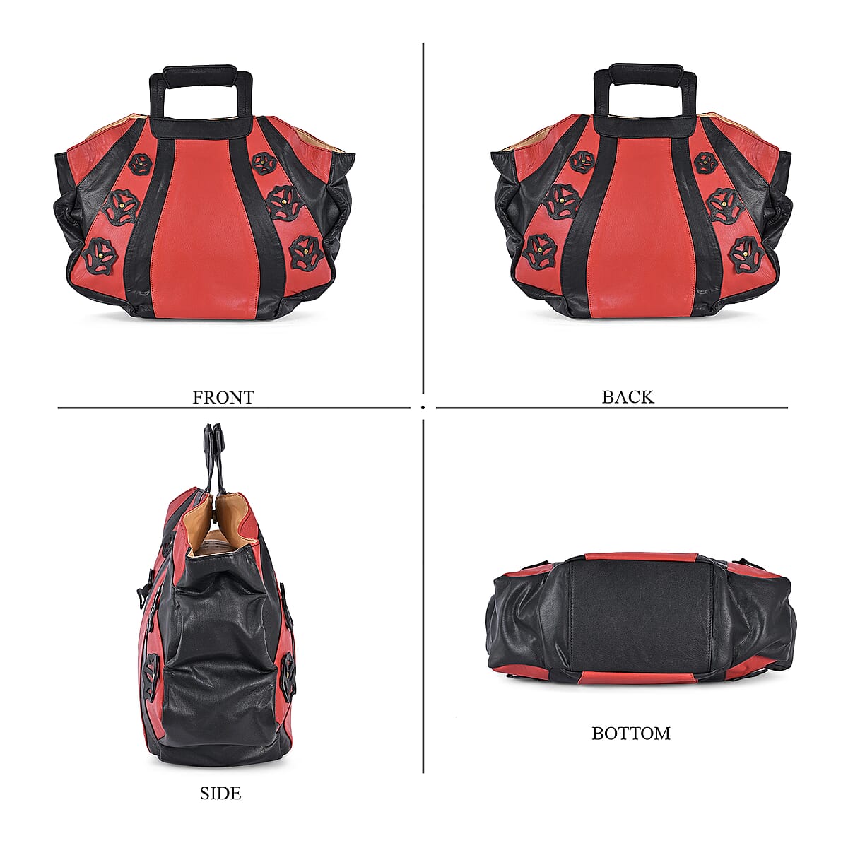 LA MAREY Red 100% Genuine Leather Tote Bag with Silk Scarf  image number 4