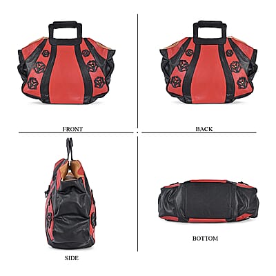 LA MAREY Red 100% Genuine Leather Tote Bag with Silk Scarf