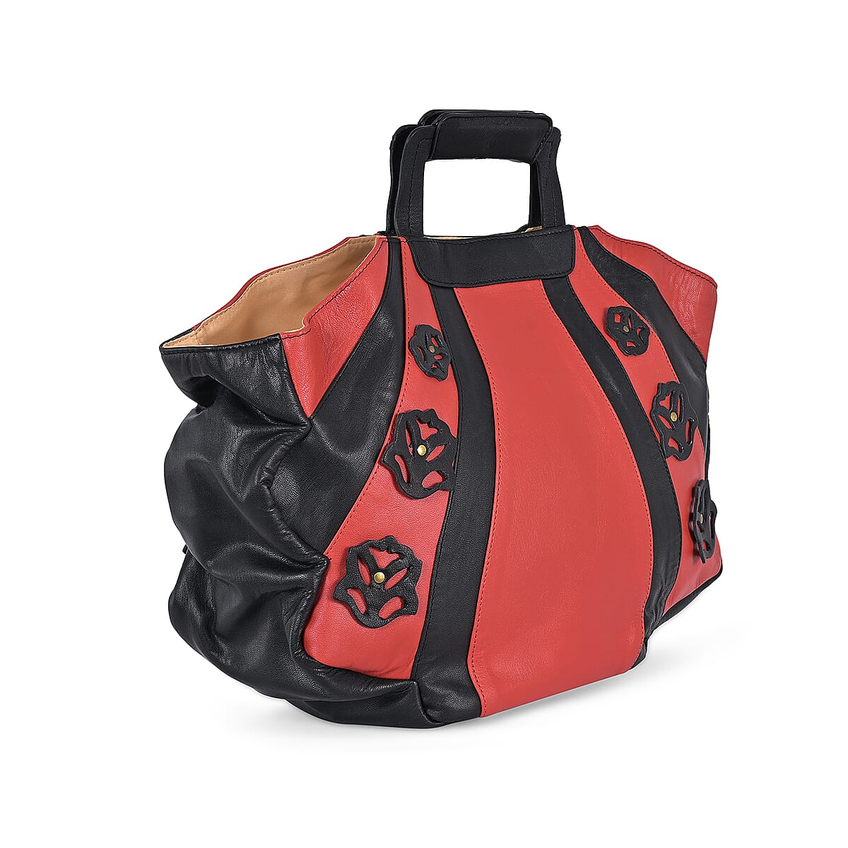 LA MAREY Red 100% Genuine Leather Tote Bag with Silk Scarf  image number 5