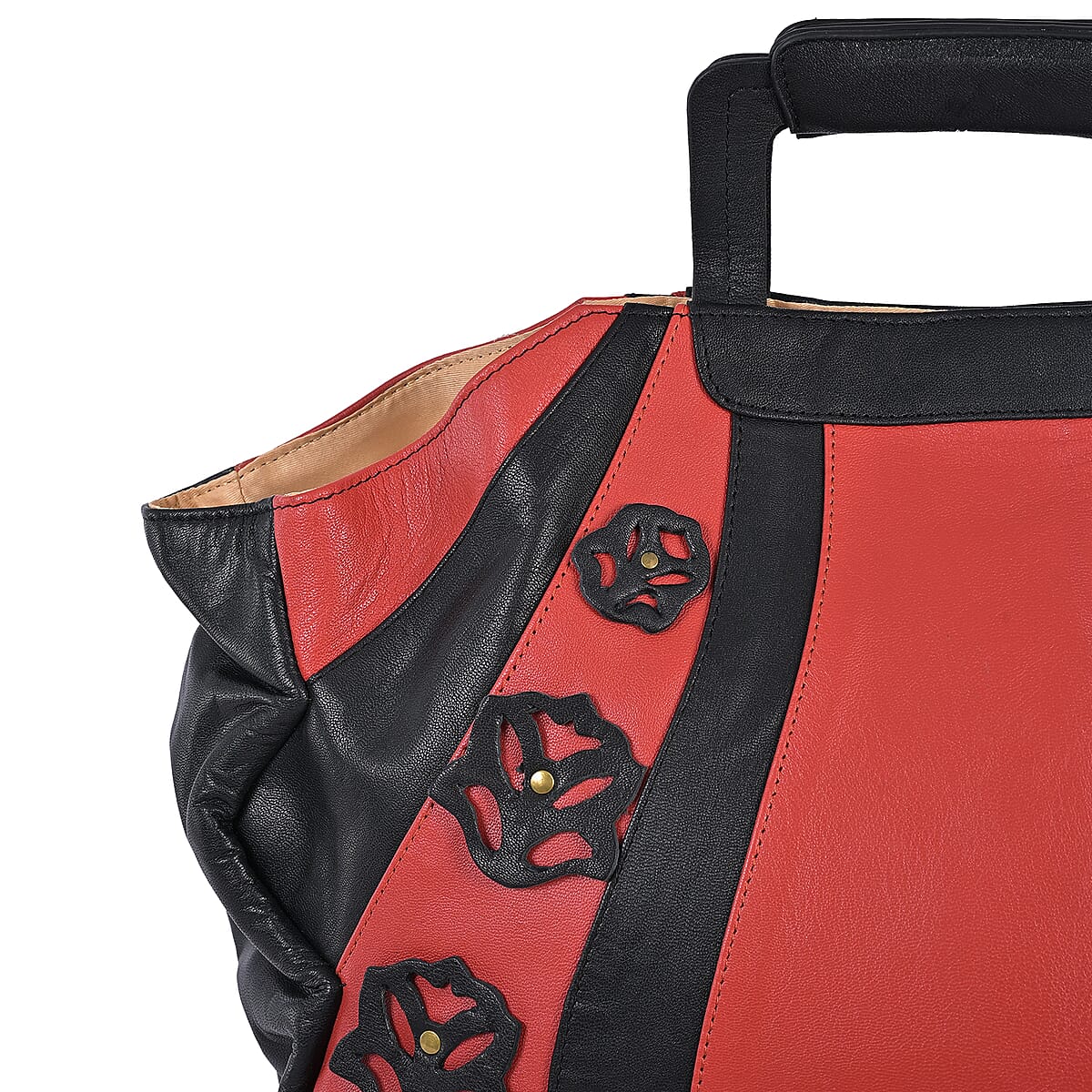 LA MAREY Red 100% Genuine Leather Tote Bag with Silk Scarf  image number 7