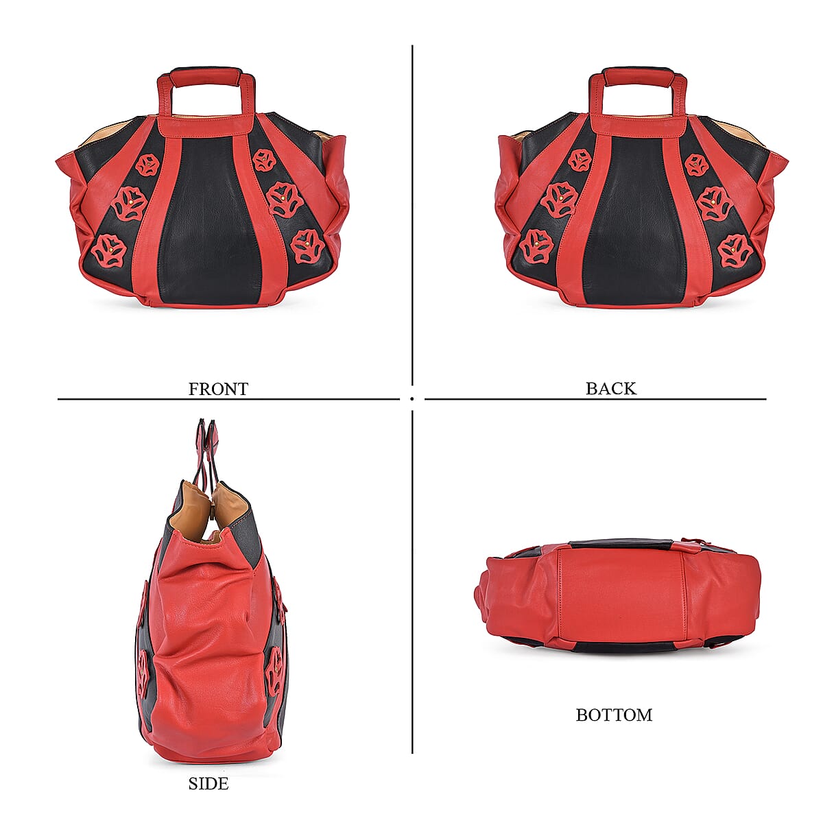 LA MAREY Black 100% Genuine Leather Tote Bag with Silk Scarf image number 4