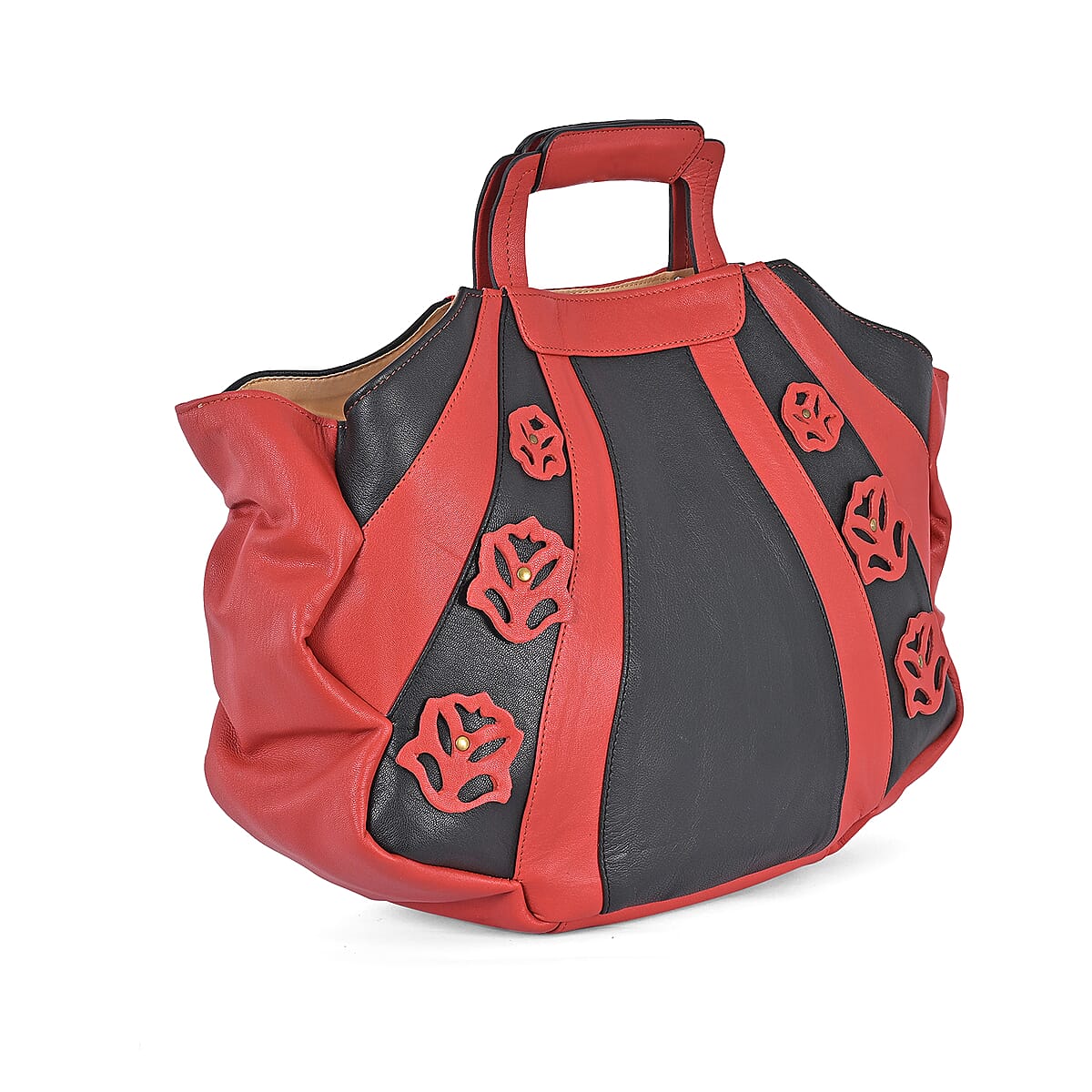 LA MAREY Black 100% Genuine Leather Tote Bag with Silk Scarf image number 5