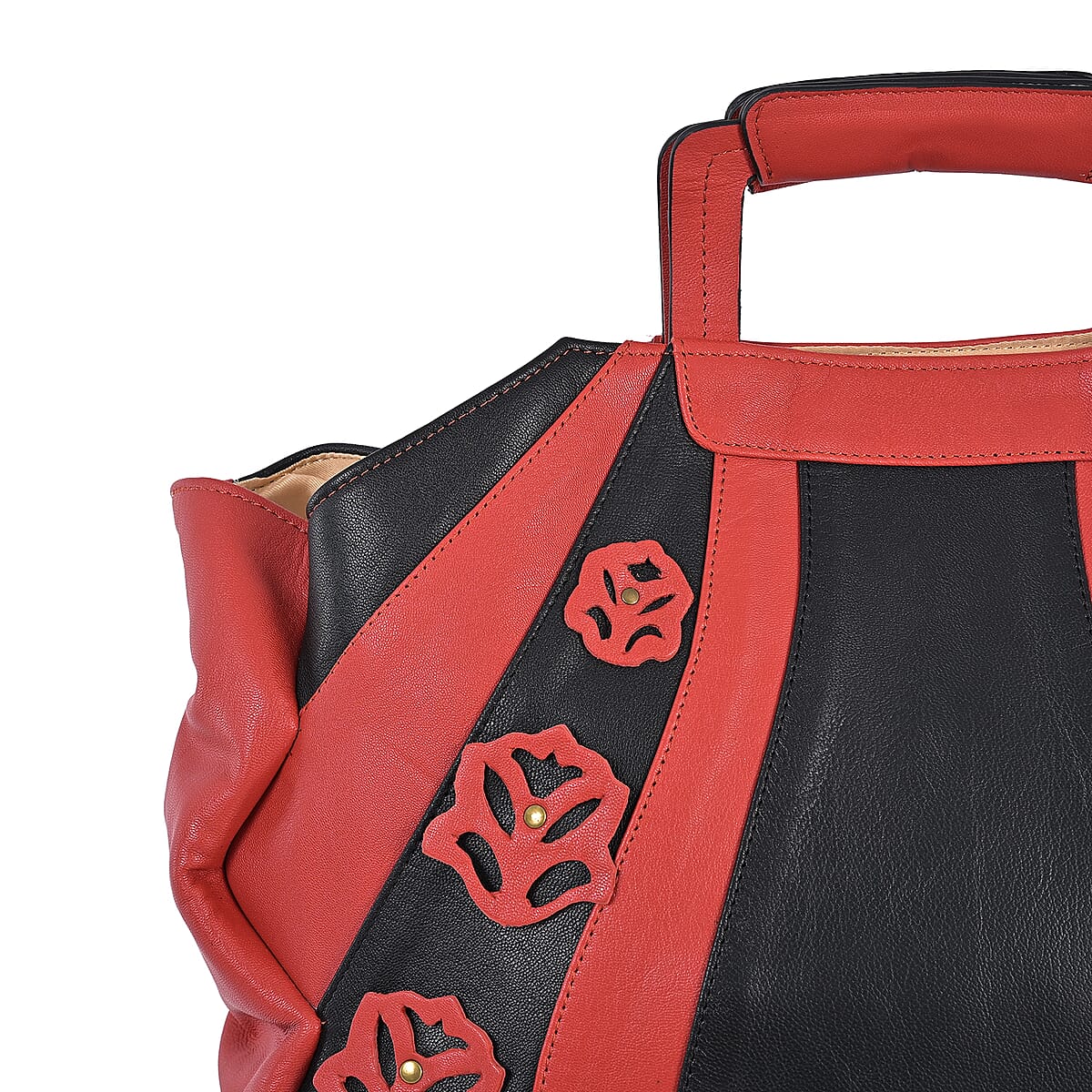 LA MAREY Black 100% Genuine Leather Tote Bag with Silk Scarf image number 7