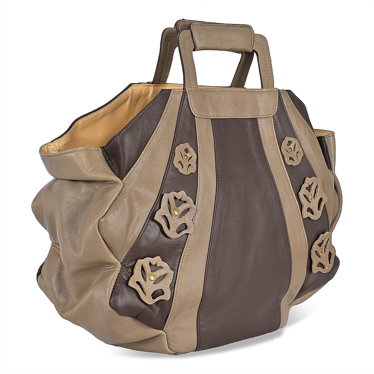 LA MAREY Brown 100% Genuine Leather Tote Bag with Silk Scarf  image number 5