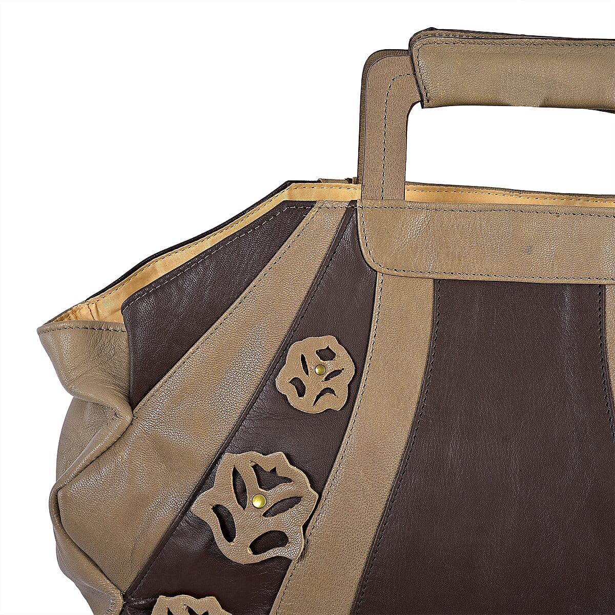 LA MAREY Brown 100% Genuine Leather Tote Bag with Silk Scarf  image number 7