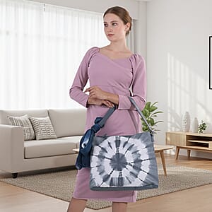 LA Marey Light Blue Genuine Leather Tote Bag with Silk Scarf