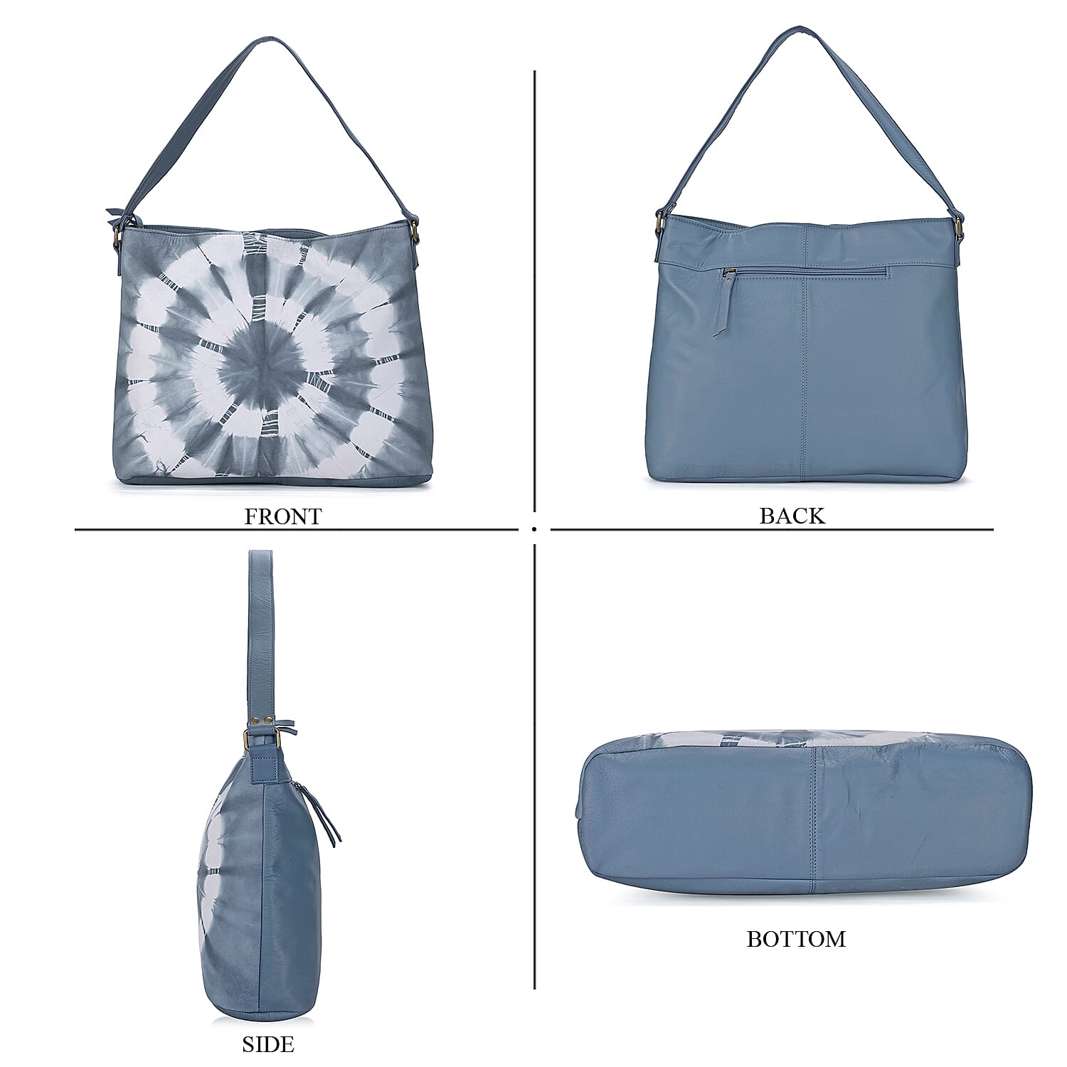 LA Marey Light Blue Genuine Leather Tote Bag with Silk Scarf