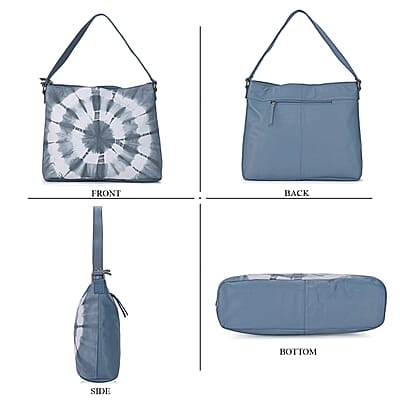 LA Marey Light Blue Genuine Leather Tote Bag with Silk Scarf