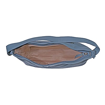 LA Marey Light Blue Genuine Leather Tote Bag with Silk Scarf