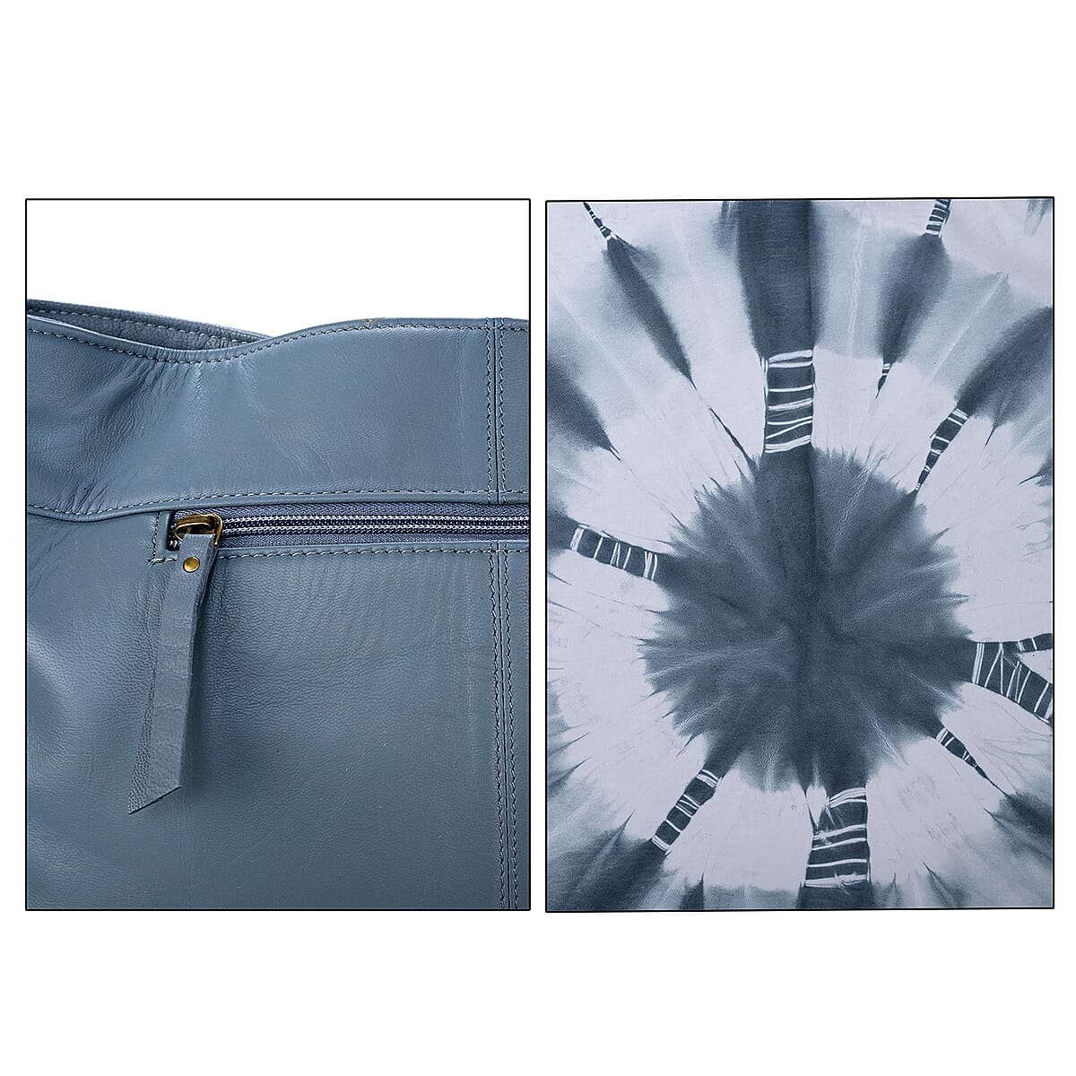 LA Marey Light Blue Genuine Leather Tote Bag with Silk Scarf image number 7