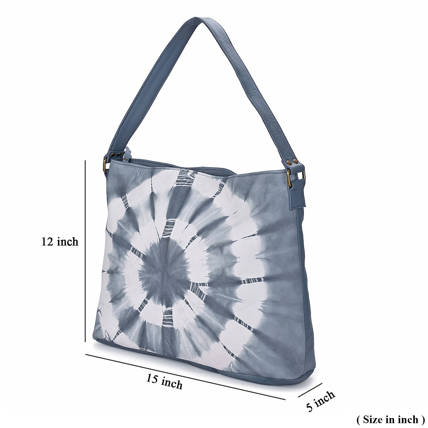 LA Marey Light Blue Genuine Leather Tote Bag with Silk Scarf