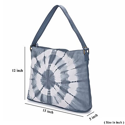 LA Marey Light Blue Genuine Leather Tote Bag with Silk Scarf