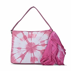 LA Marey Pink Genuine Leather Tote Bag with Silk Scarf