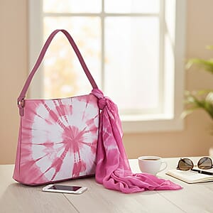 LA Marey Pink Genuine Leather Tote Bag with Silk Scarf