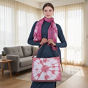 LA Marey Pink Genuine Leather Tote Bag with Silk Scarf