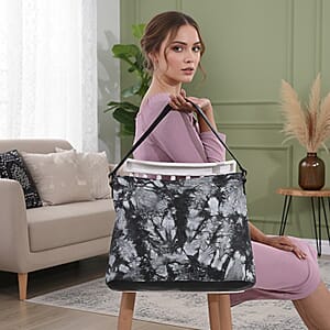 LA Marey Black Genuine Leather Tote Bag with Silk Scarf