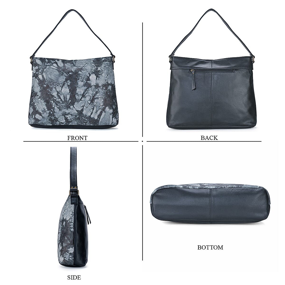 LA Marey Black Genuine Leather Tote Bag with Silk Scarf image number 5