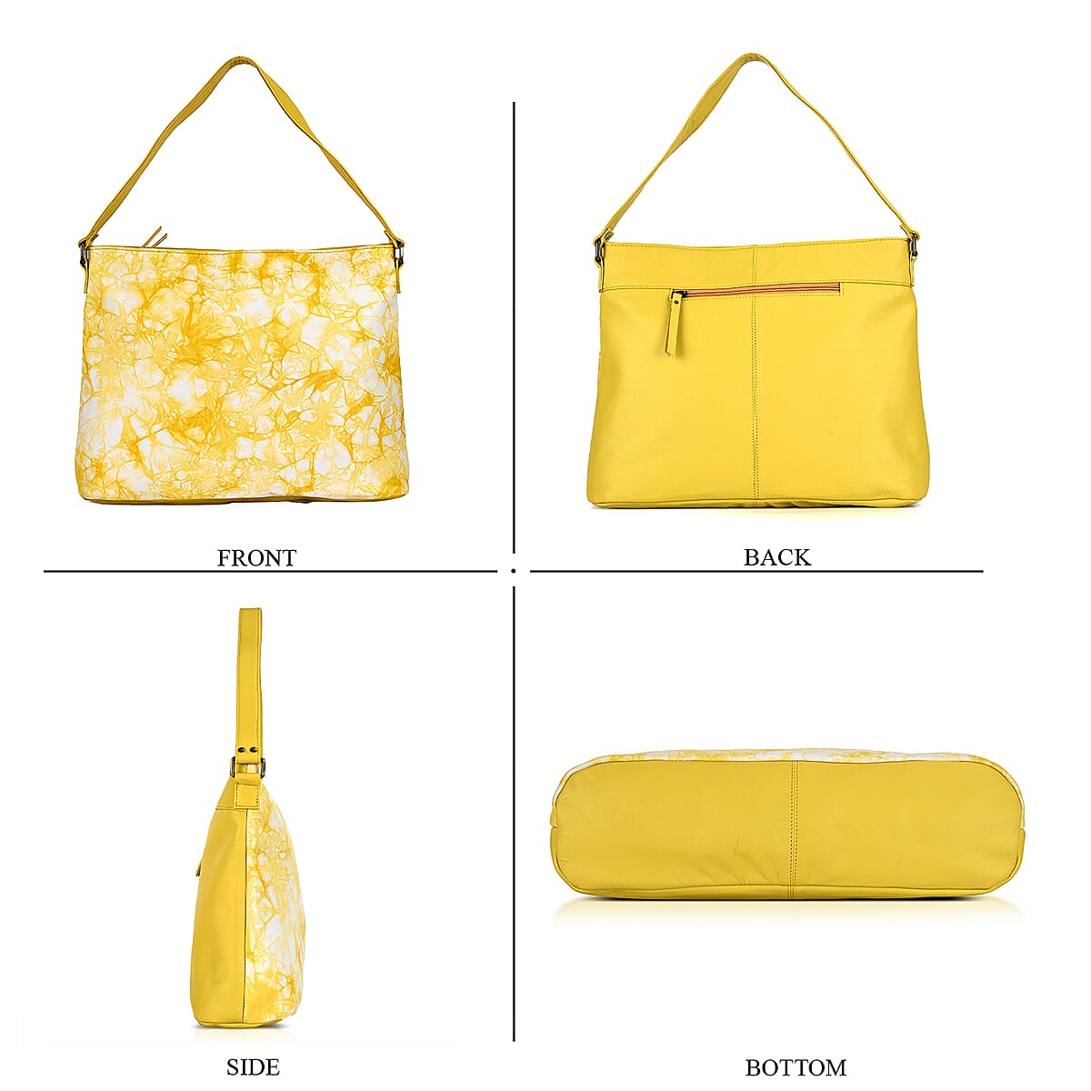 La Marey Champagne Floral Pattern Genuine Leather Tote Bag with Silk Scarf image number 4