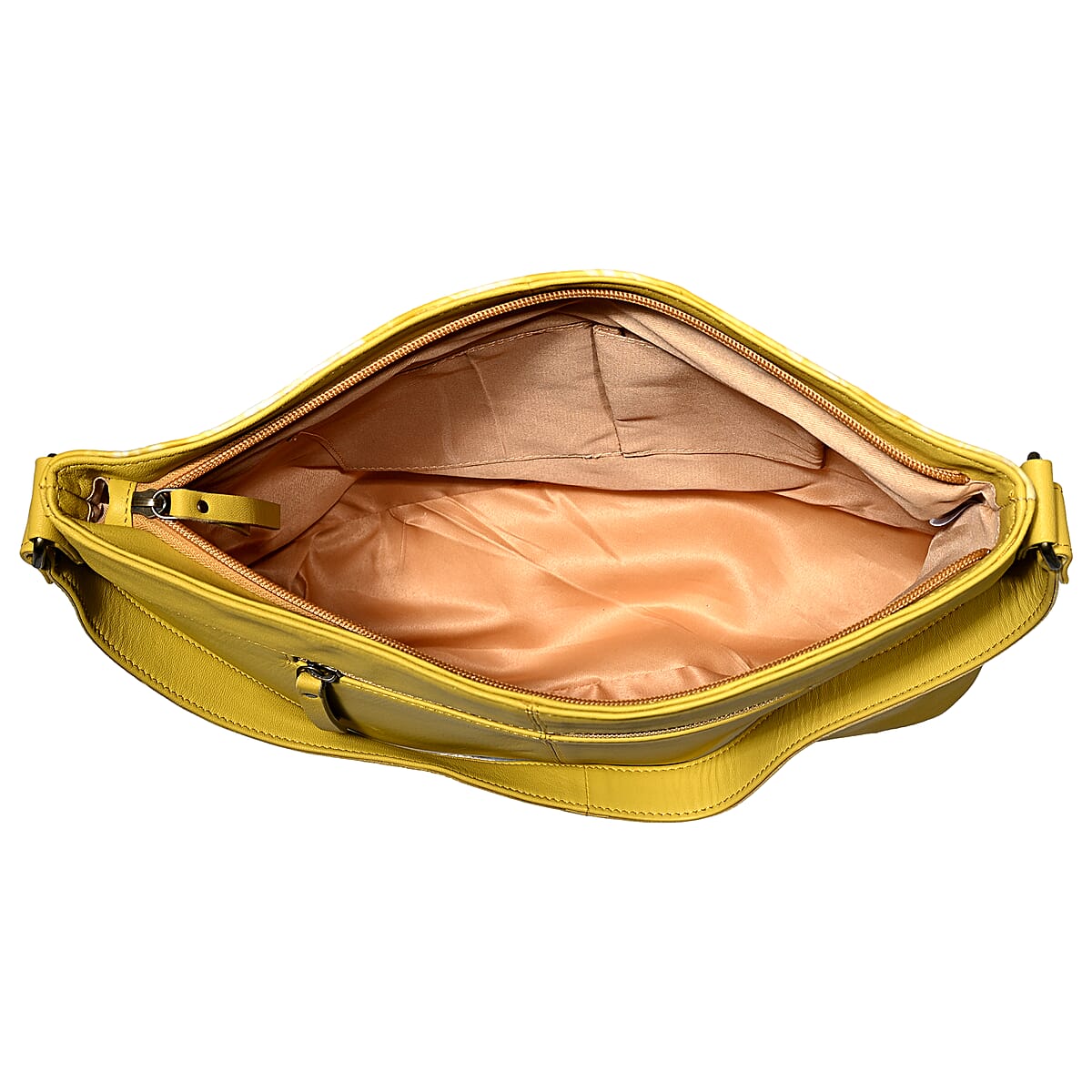 La Marey Champagne Floral Pattern Genuine Leather Tote Bag with Silk Scarf image number 5