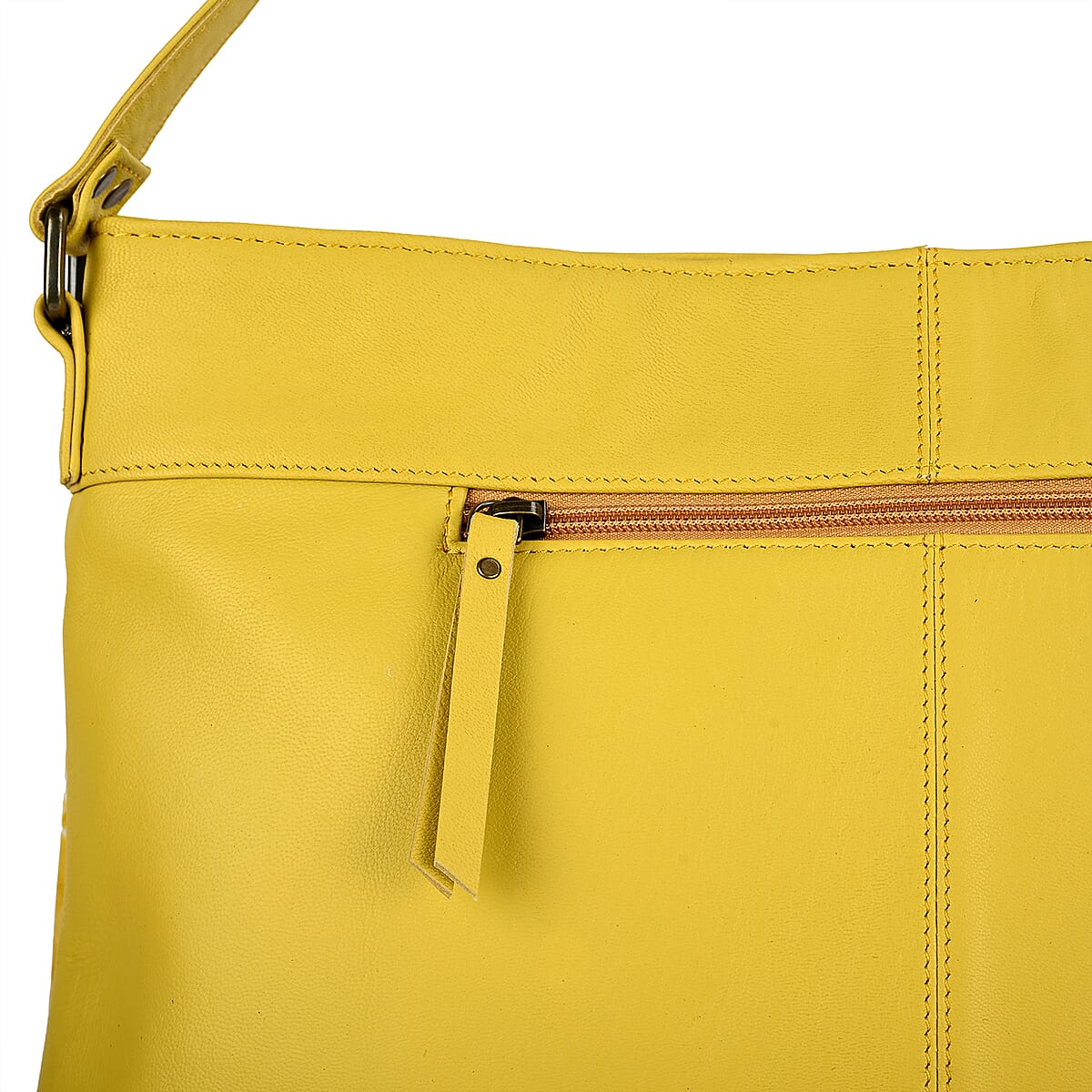 La Marey Champagne Floral Pattern Genuine Leather Tote Bag with Silk Scarf image number 6