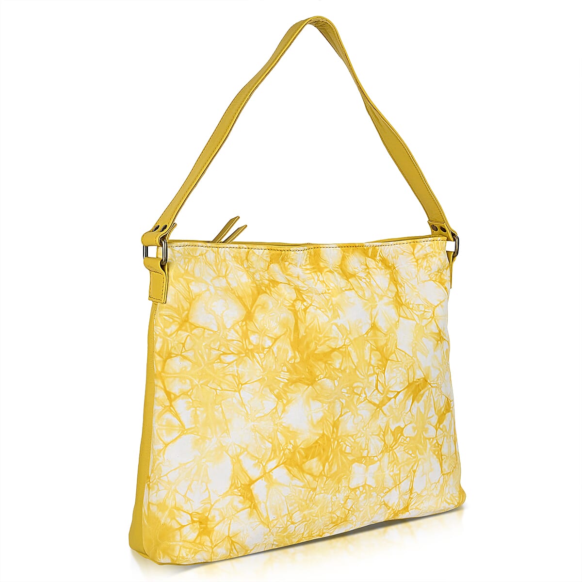 La Marey Champagne Floral Pattern Genuine Leather Tote Bag with Silk Scarf image number 8