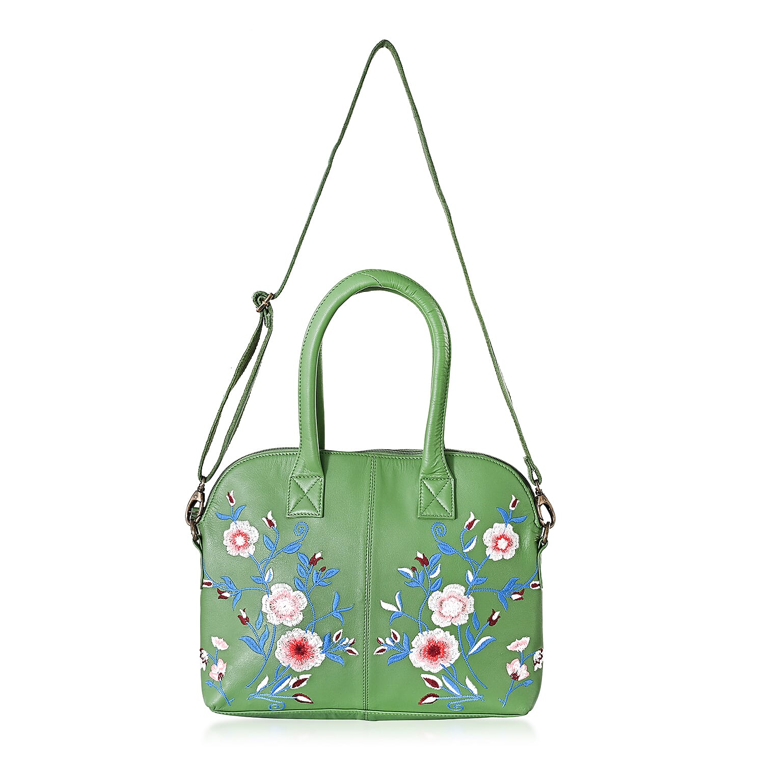 LA Marey Green Genuine Leather Embroidery Work Crossbody Bag