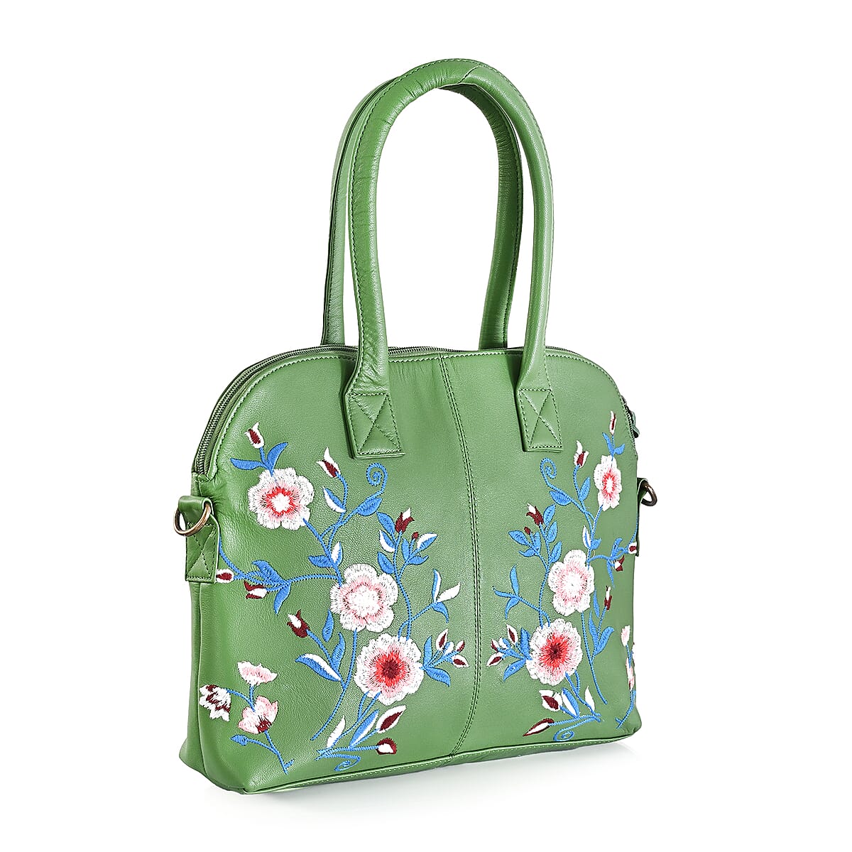 LA Marey Green Genuine Leather Embroidery Work Crossbody Bag with Silk Scarf image number 5