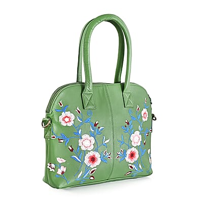 LA Marey Green Genuine Leather Embroidery Work Crossbody Bag