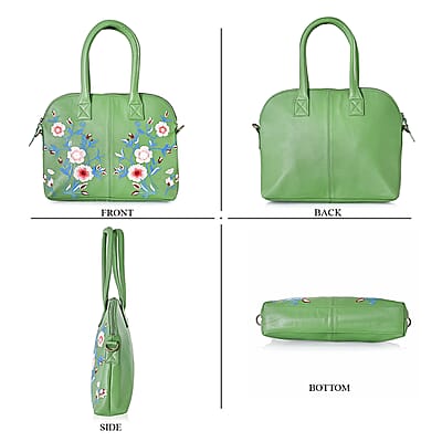 LA Marey Green Genuine Leather Embroidery Work Crossbody Bag