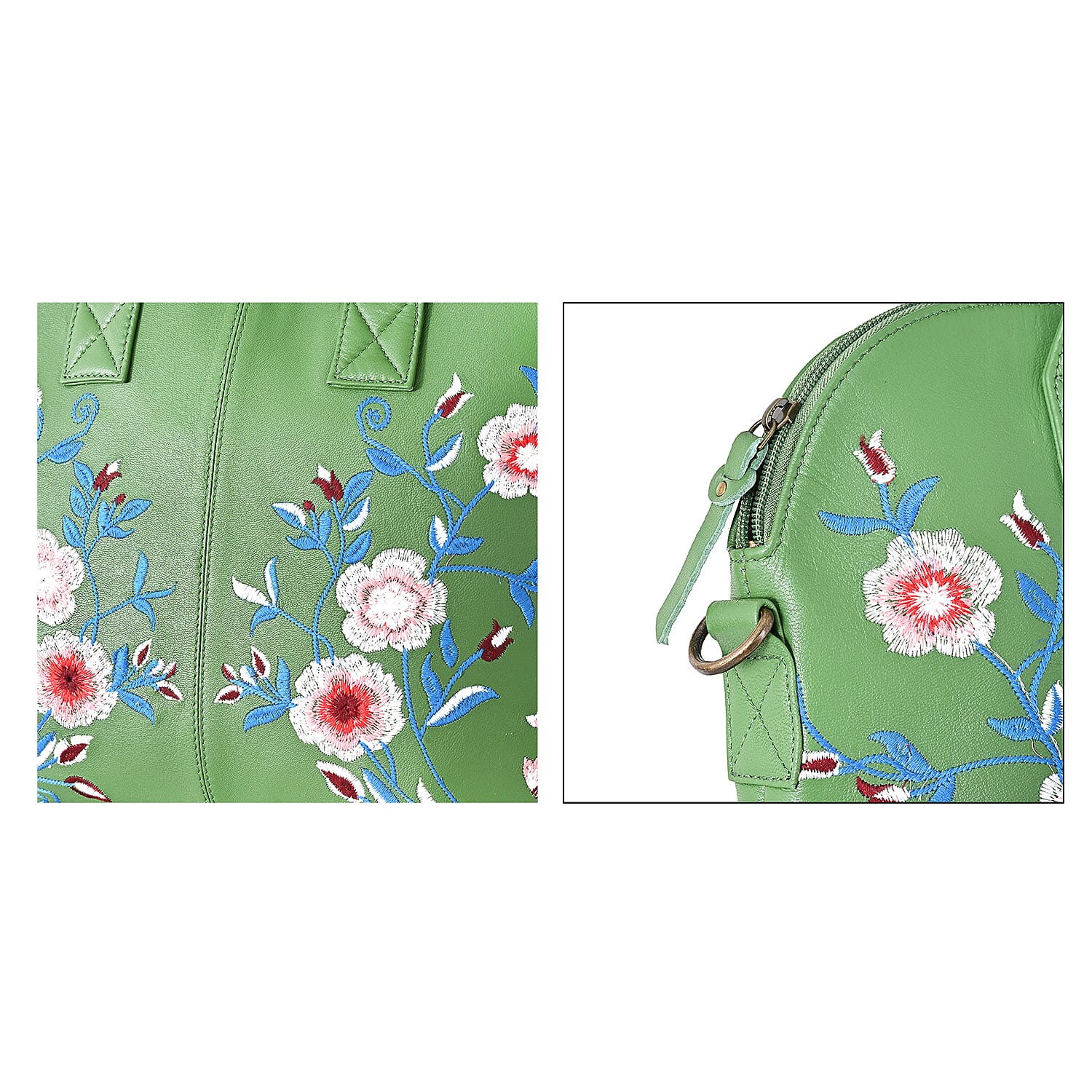 LA Marey Green Genuine Leather Embroidery Work Crossbody Bag