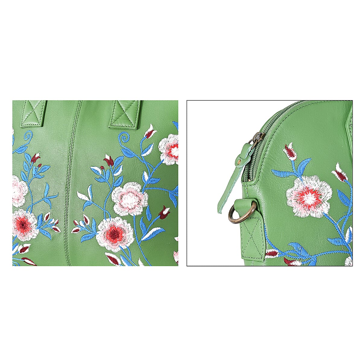 LA Marey Green Genuine Leather Embroidery Work Crossbody Bag with Silk Scarf image number 8