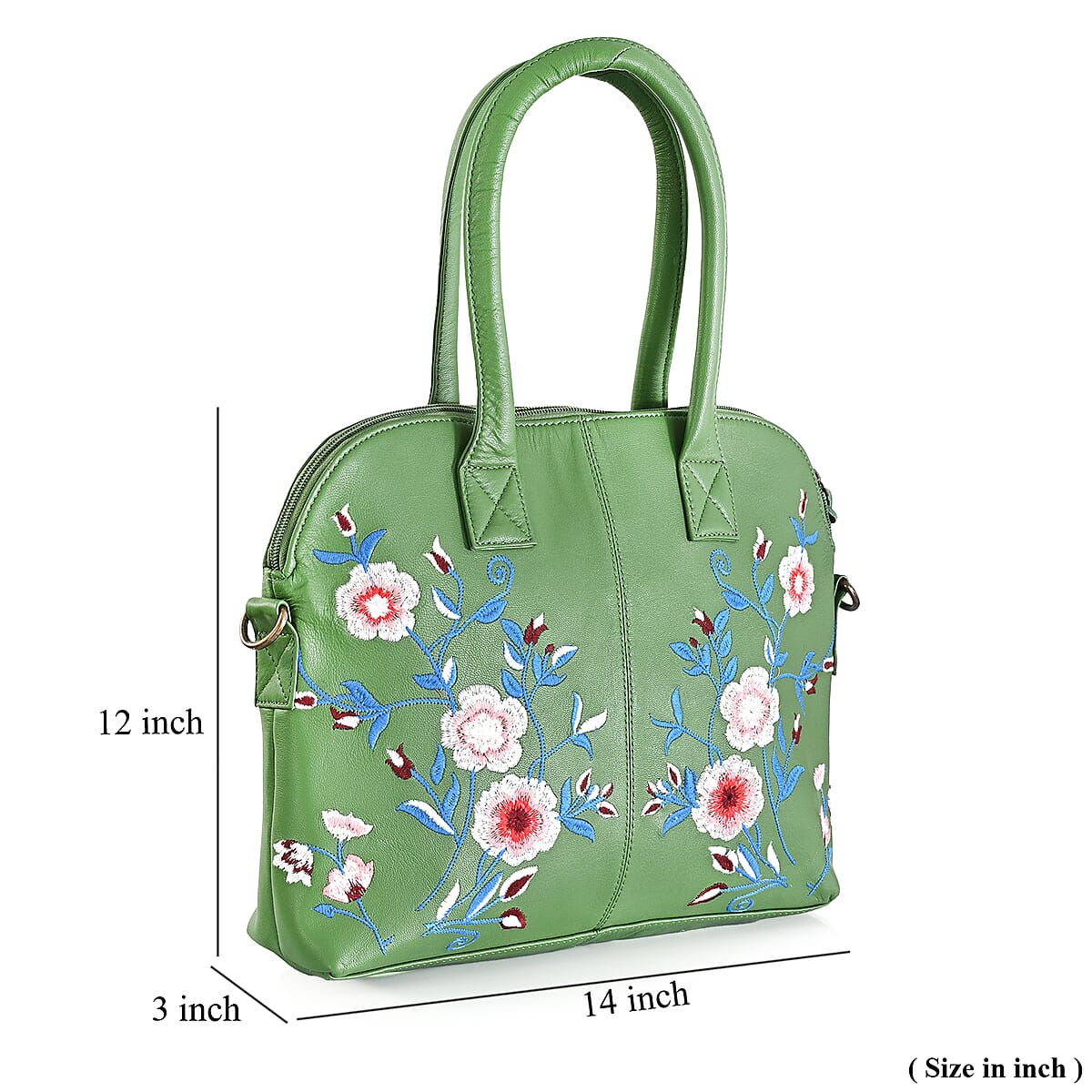 LA Marey Green Genuine Leather Embroidery Work Crossbody Bag with Silk Scarf image number 9