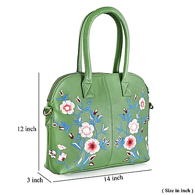 LA Marey Green Genuine Leather Embroidery Work Crossbody Bag
