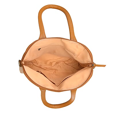 LA Marey Tan Genuine Leather Embroidery Work Crossbody Bag
