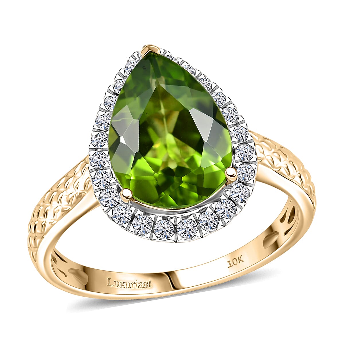 AAA Peridot and G-H SI Luxuriant Lab Grown Diamond 4.33 ctw Ring in 10K Yellow Gold (Size 10.0) image number 0