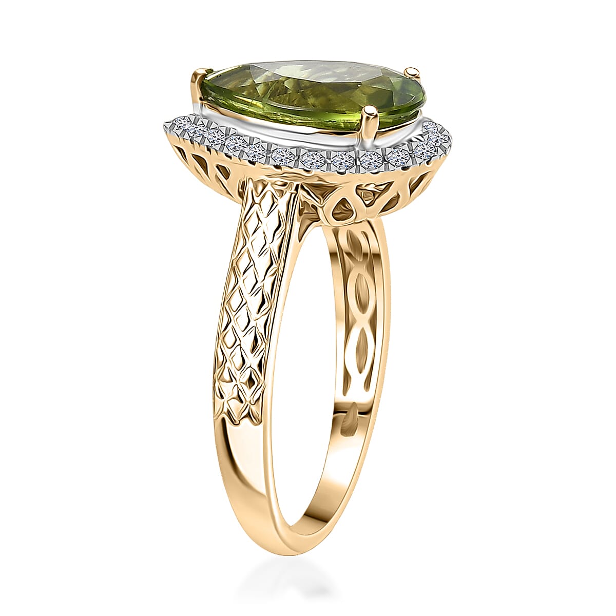 AAA Peridot and G-H SI Luxuriant Lab Grown Diamond 4.33 ctw Ring in 10K Yellow Gold (Size 10.0) image number 3