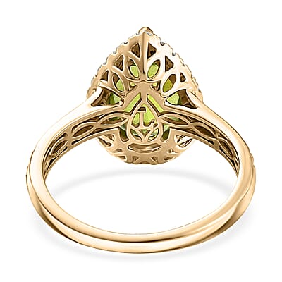 AAA Peridot and G-H SI Luxuriant Lab Grown Diamond 4.33 ctw Ring in 10K Yellow Gold (Size 10.0)