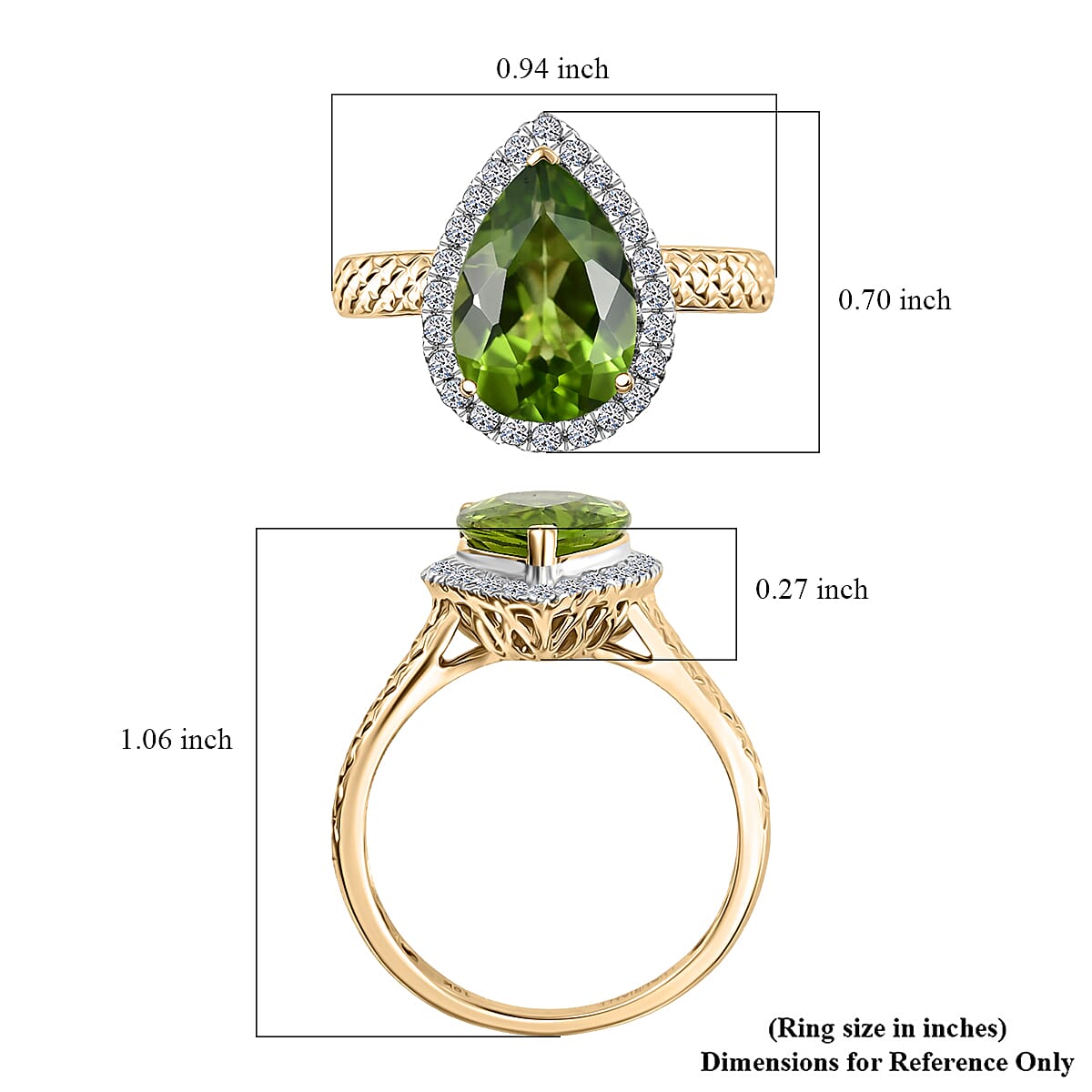 AAA Peridot and G-H SI Luxuriant Lab Grown Diamond 4.33 ctw Ring in 10K Yellow Gold (Size 10.0) image number 5