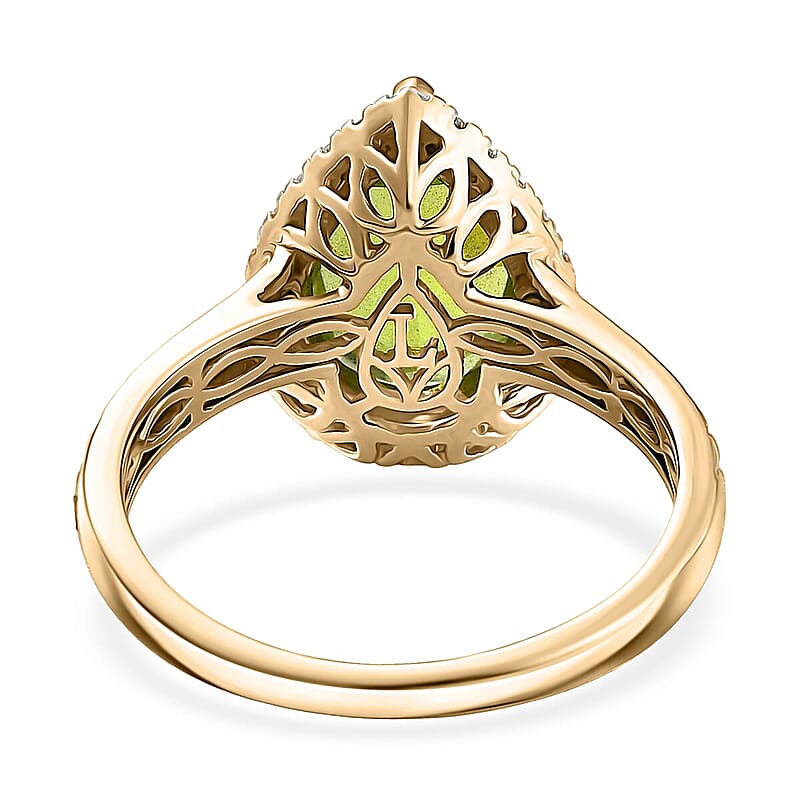 AAA Peridot and G-H SI Luxuriant Lab Grown Diamond 4.33 ctw Ring in 10K Yellow Gold (Size 10.5)