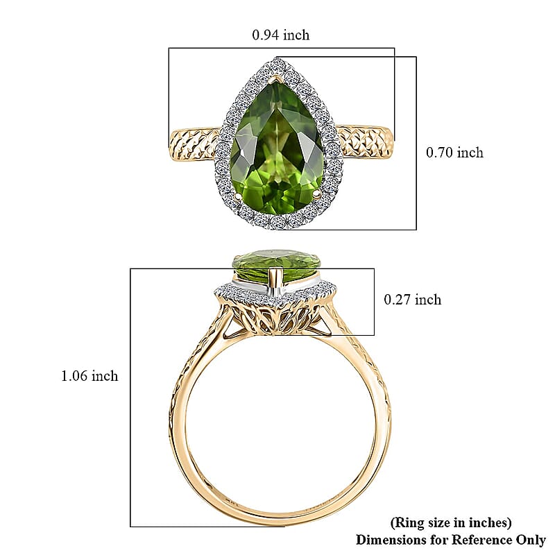 AAA Peridot and G-H SI Luxuriant Lab Grown Diamond 4.33 ctw Ring in 10K Yellow Gold (Size 10.5)