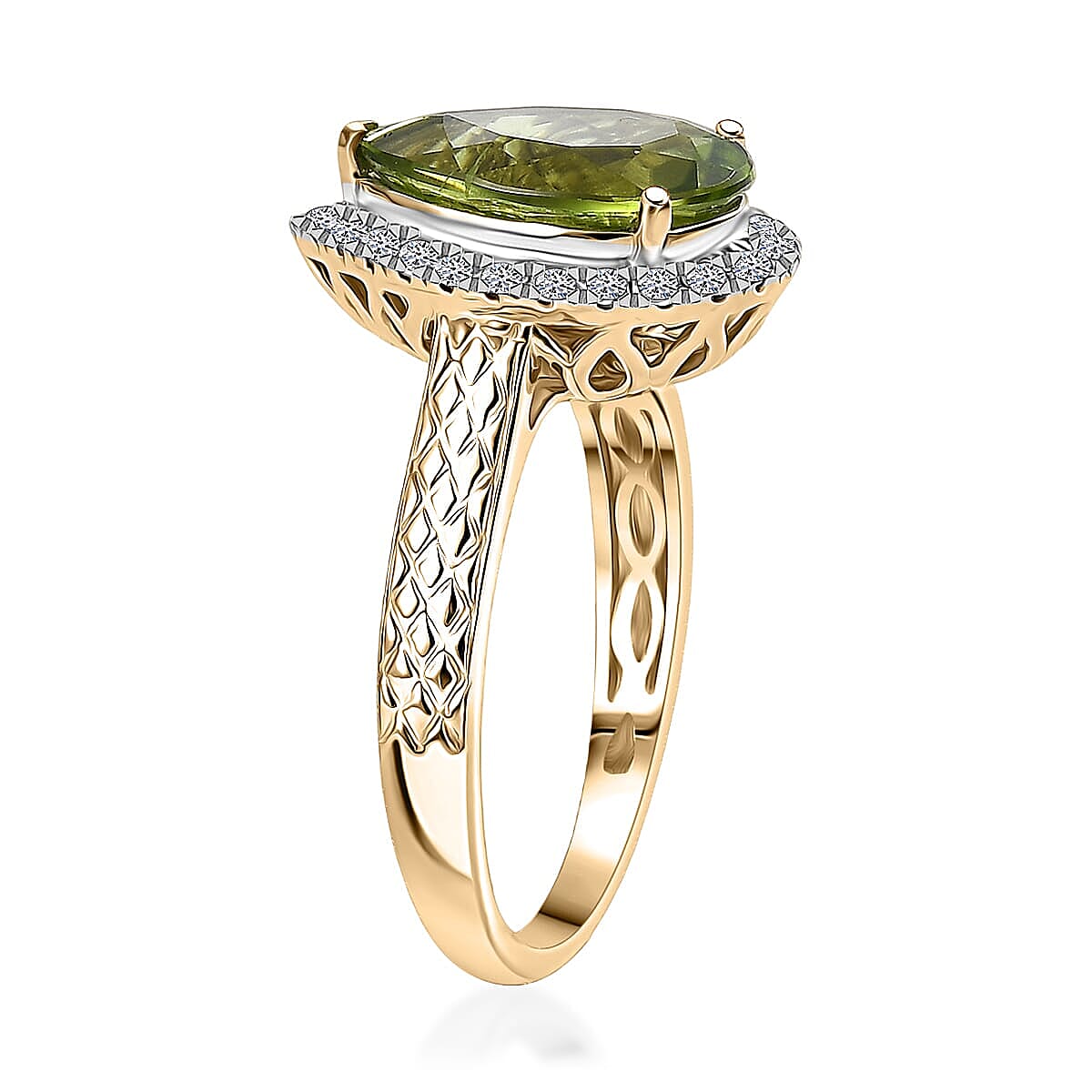 AAA Peridot and G-H SI Luxuriant Lab Grown Diamond 4.33 ctw Ring in 10K Yellow Gold (Size 8.0) image number 3