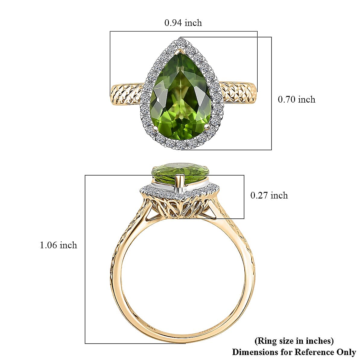 AAA Peridot and G-H SI Luxuriant Lab Grown Diamond 4.33 ctw Ring in 10K Yellow Gold (Size 8.0) image number 5