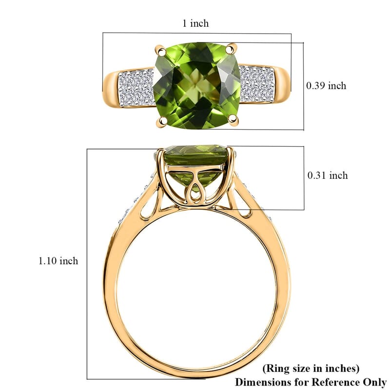 AAA Peridot and G-H SI Luxuriant Lab Grown Diamond 4.62 ctw Ring in 10K Yellow Gold (Size 10.0)